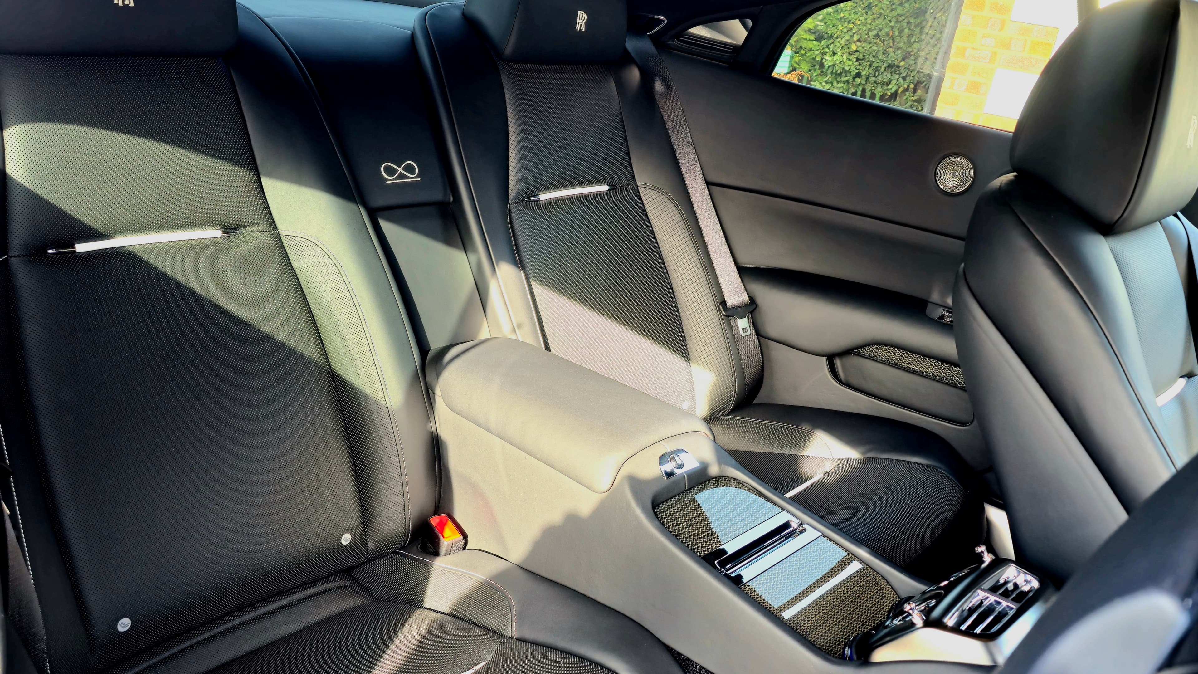 Rolls-Royce Ghost rear seats with RR monogram embossing — immaculate after professional deep clean, Warwickshire
