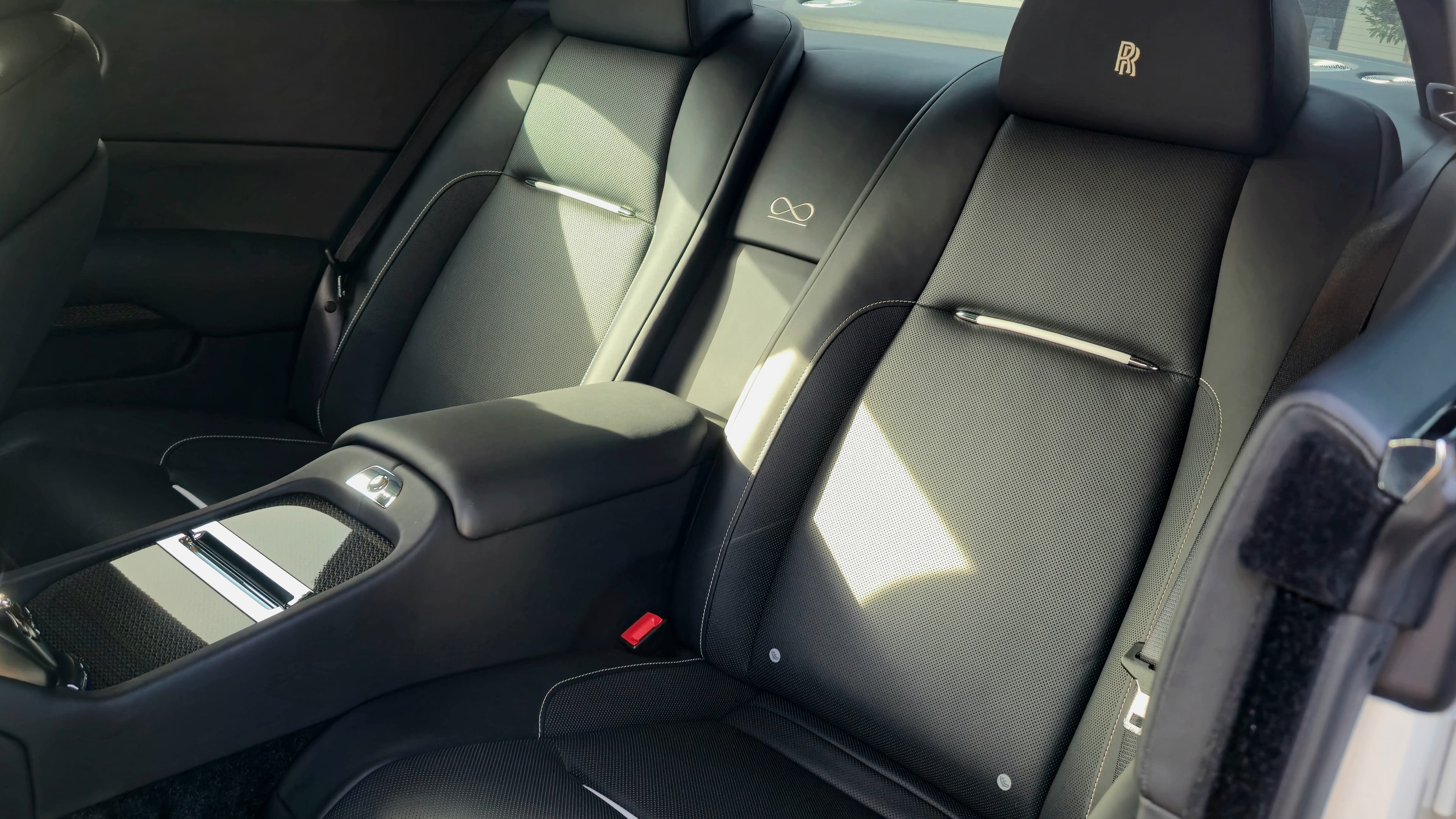 Rolls-Royce Ghost rear passenger seats cleaned and dressed — interior detailing Warwickshire