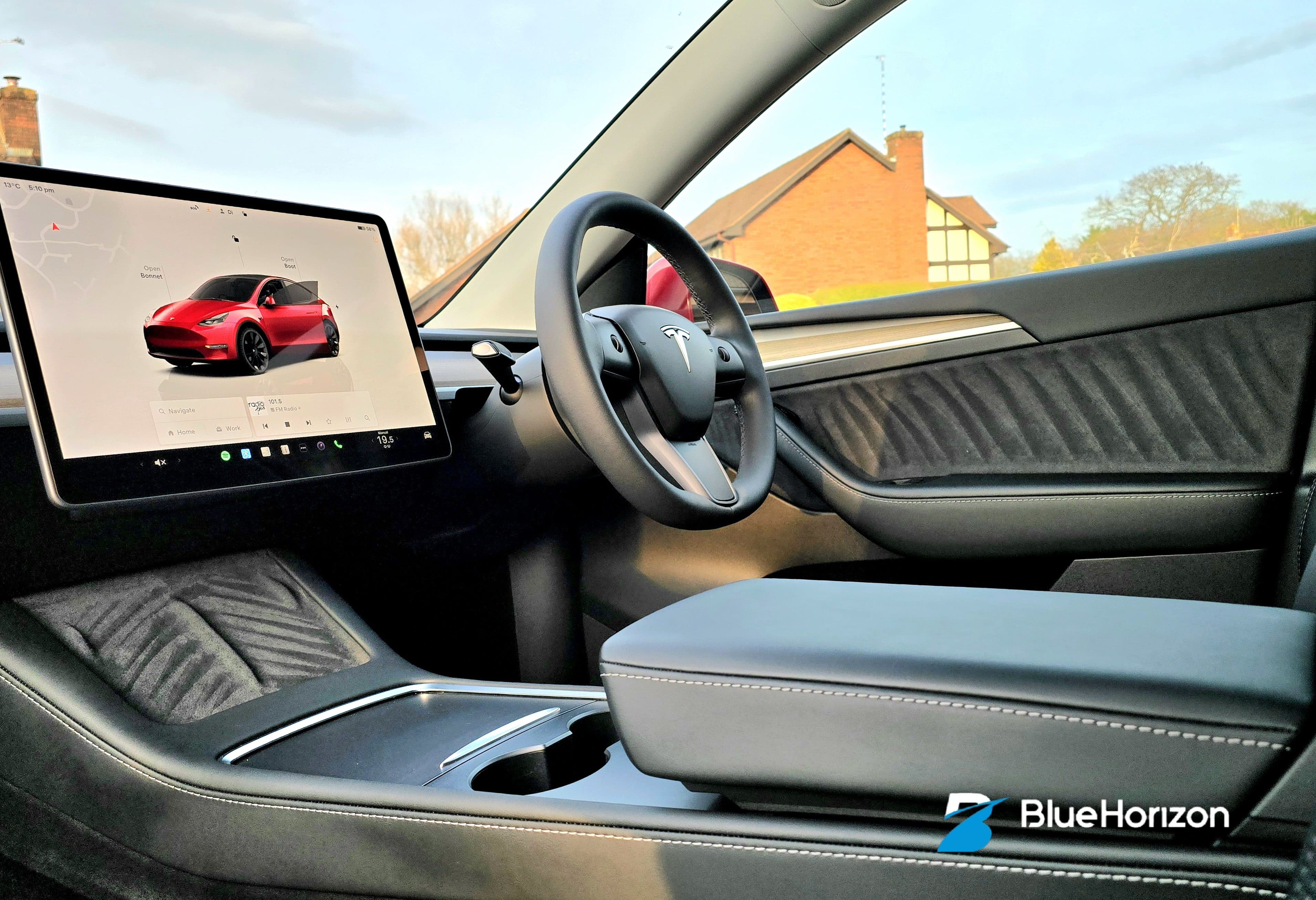Tesla Model Y interior professionally cleaned by Blue Horizon Detailing — deep clean result Warwickshire