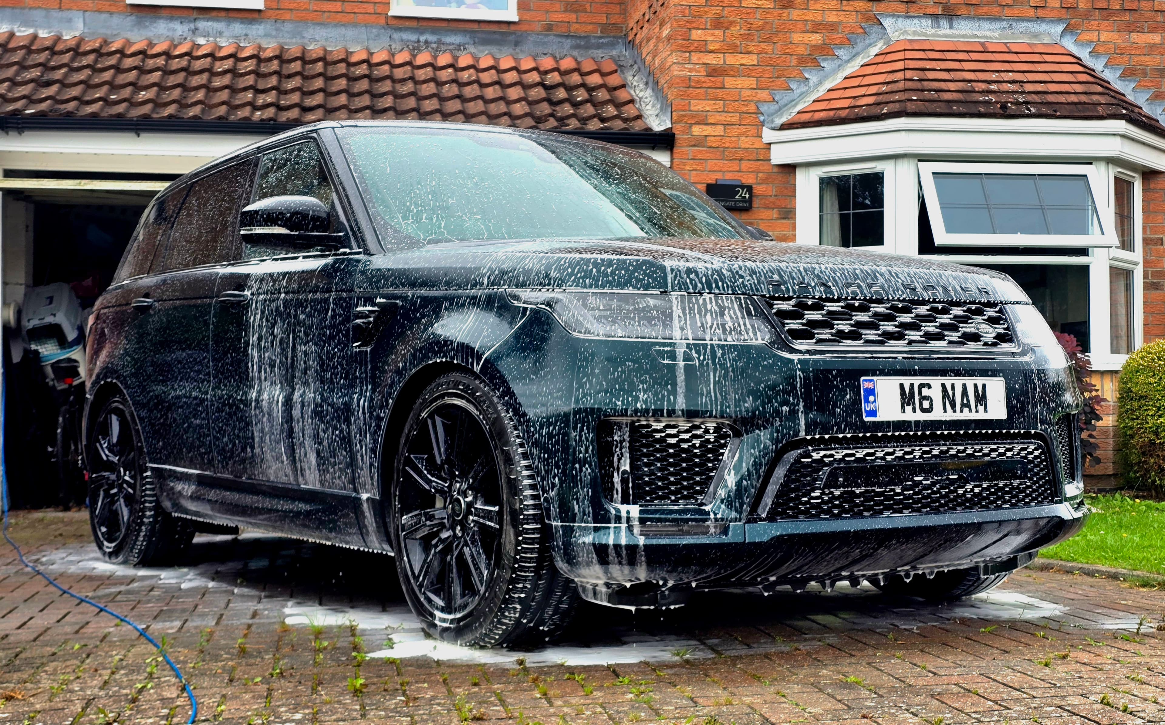 Range Rover Sport being snow foamed by Blue Horizon Detailing in Warwickshire