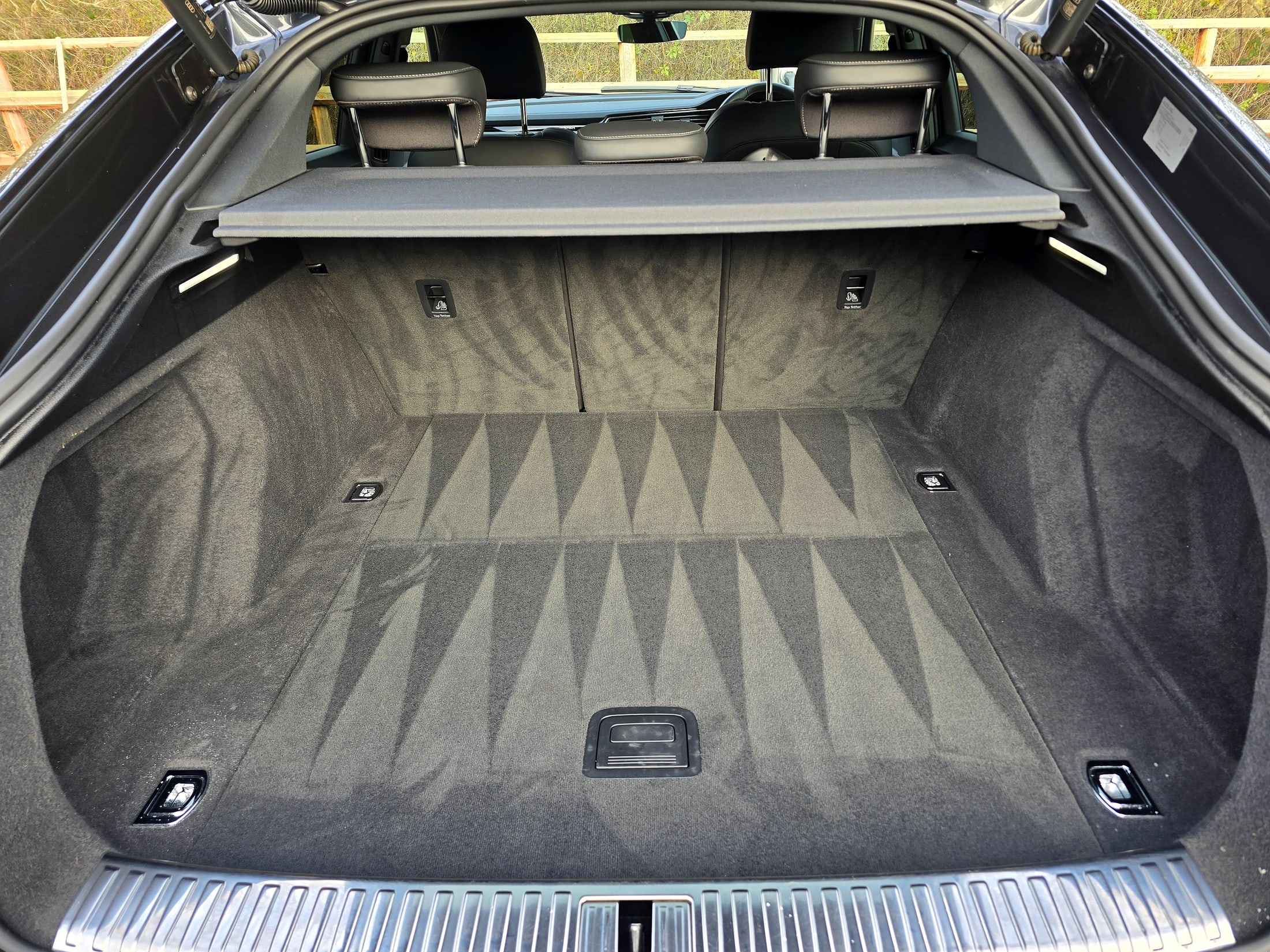 Clean Audi Q8 e-tron boot with fresh vacuum lines after a valet