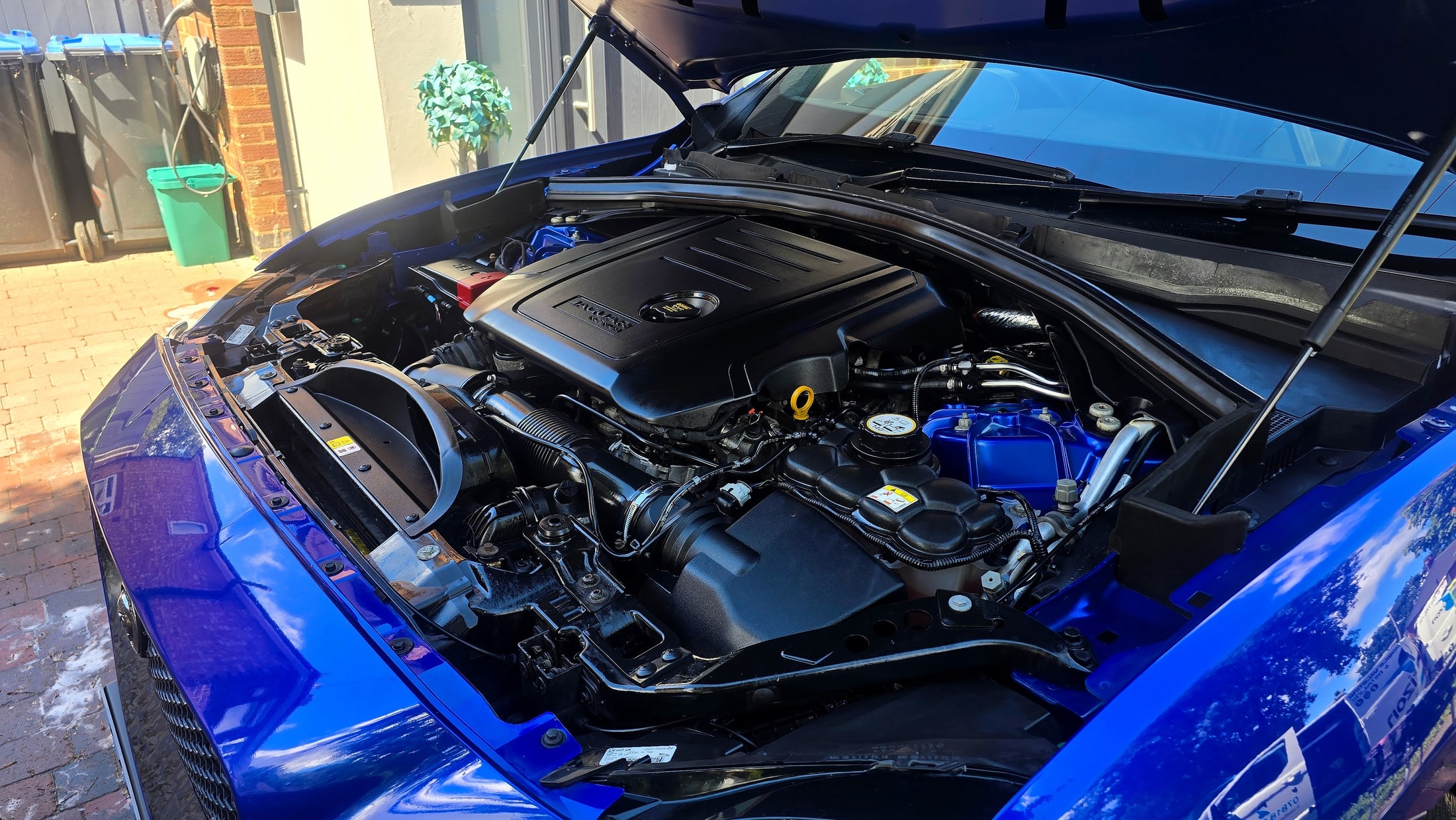Clean, detailed Jaguar F-Pace engine bay after an engine bay clean in Rugby